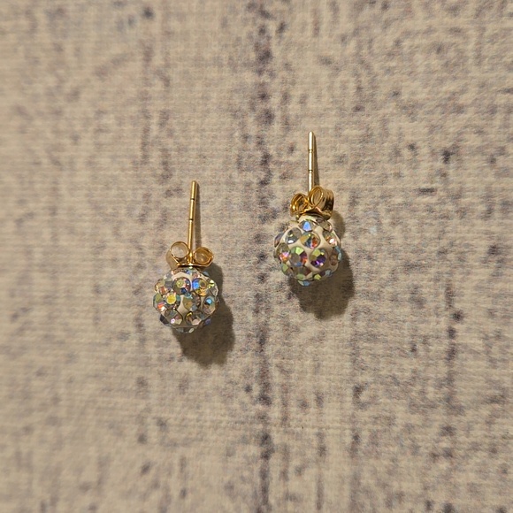 14kt Yellow Gold Stud Earrings w/ AB Crystals by Swarovski NEW - Picture 2 of 7